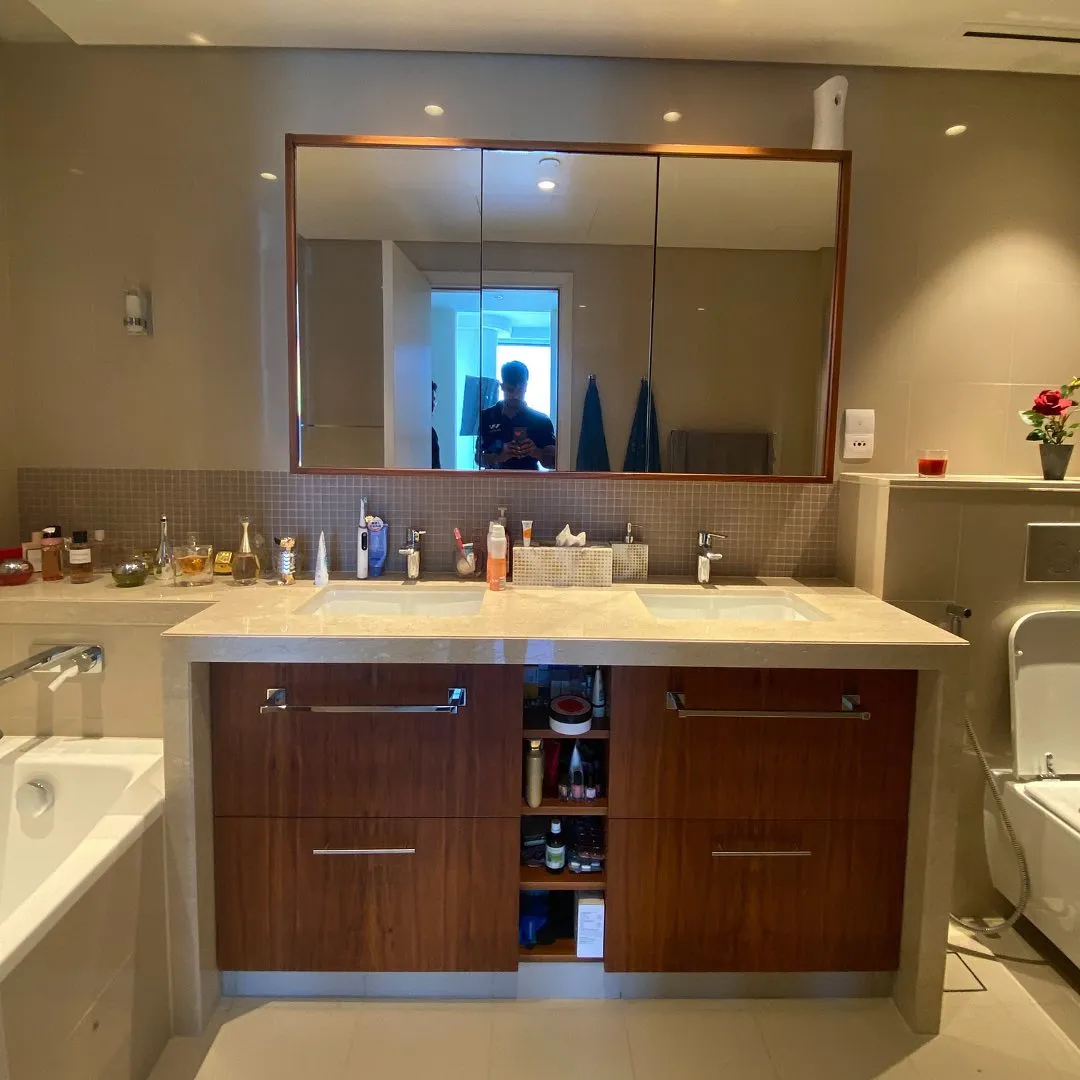 Walnut Vanity Refresh in Emirates Hills, Dubai — before