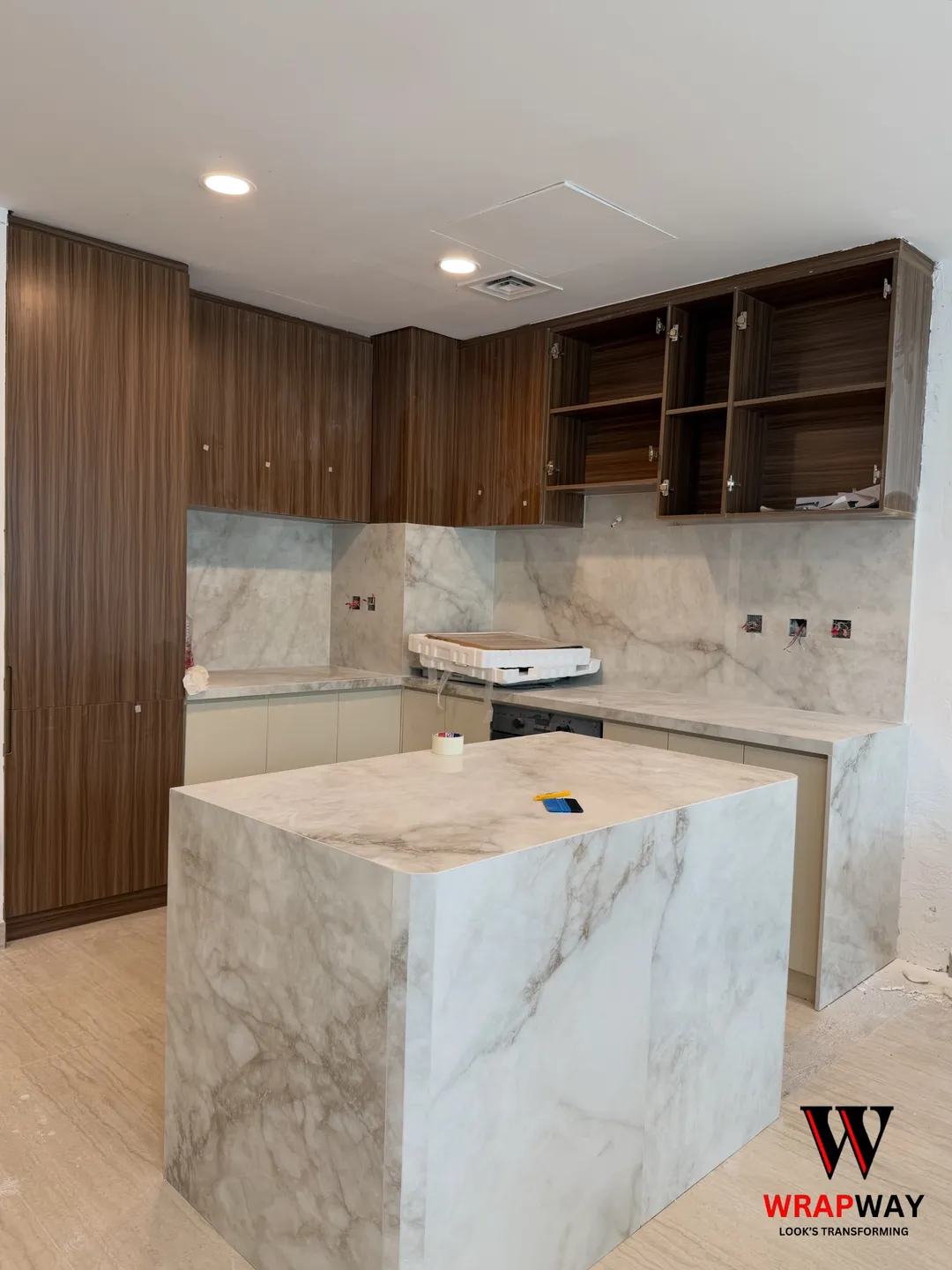 Modern Kitchen Wrap in Dubai Marina, Dubai — before